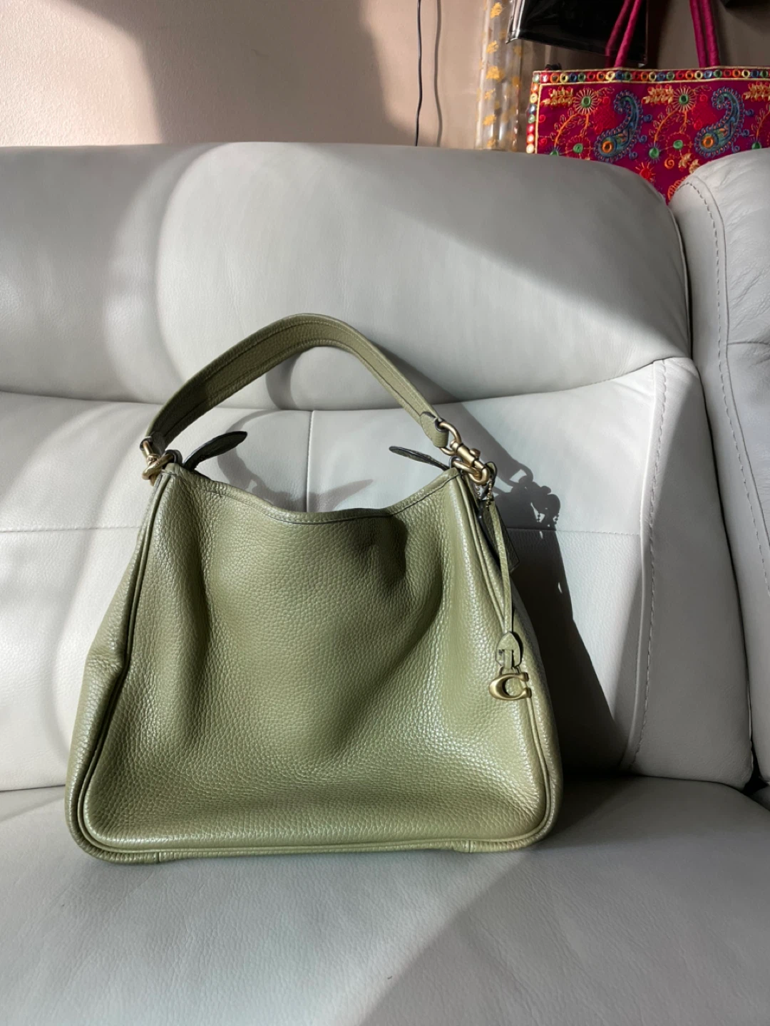 Coach Pebbled Leather Shoulder Bag - Olive Green