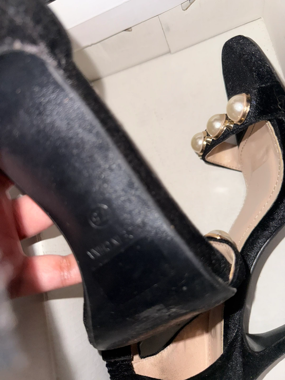 ALDO Black Velvet Heels with Pearls - photo 2