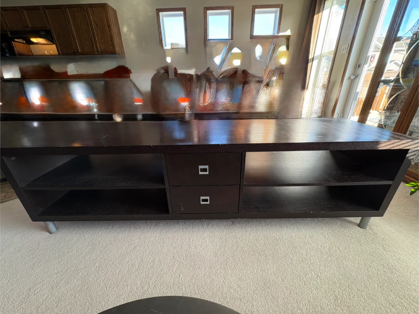 Dark Wood Media Console with Drawers