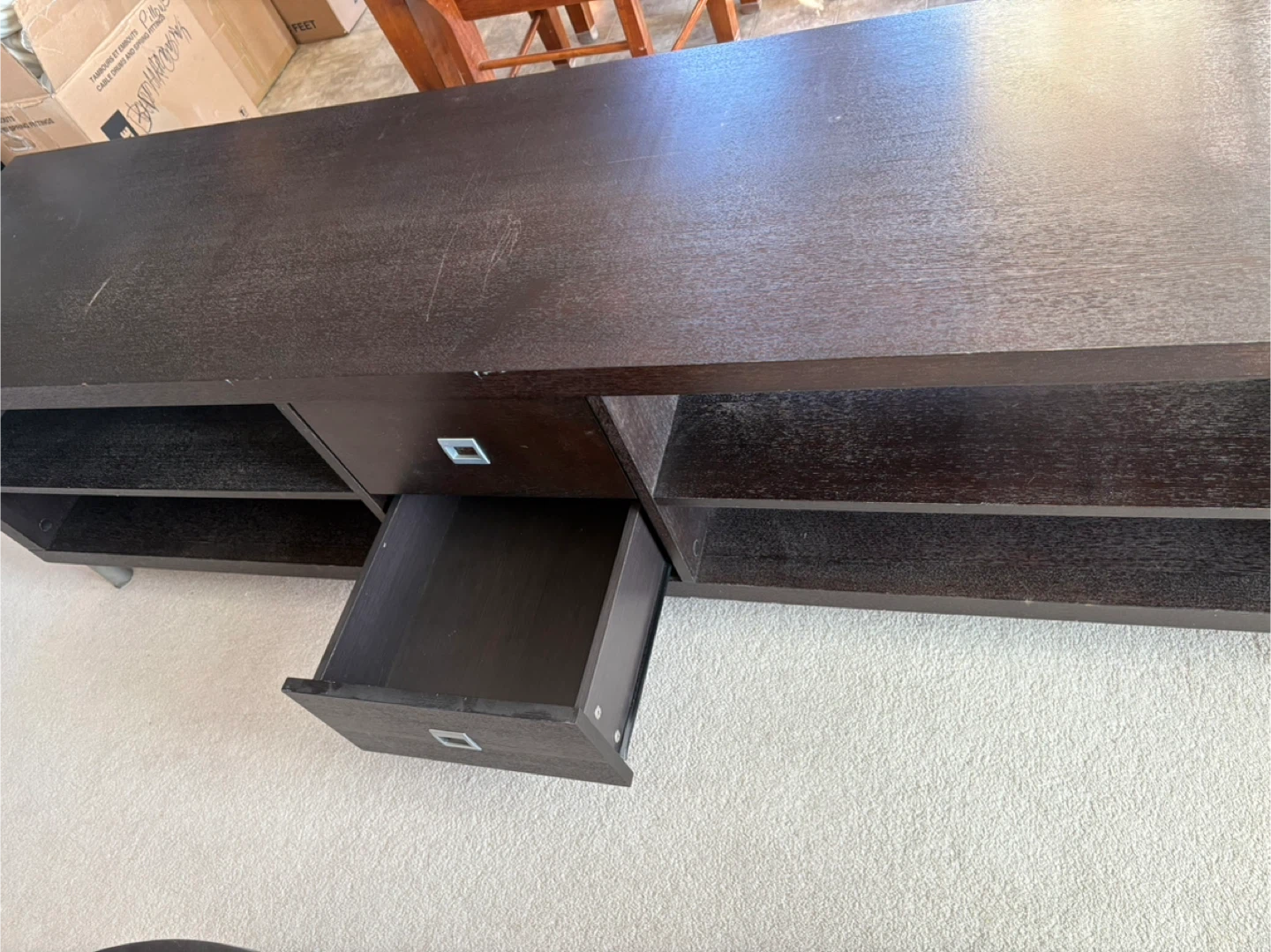Dark Wood Media Console with Drawers - photo 2