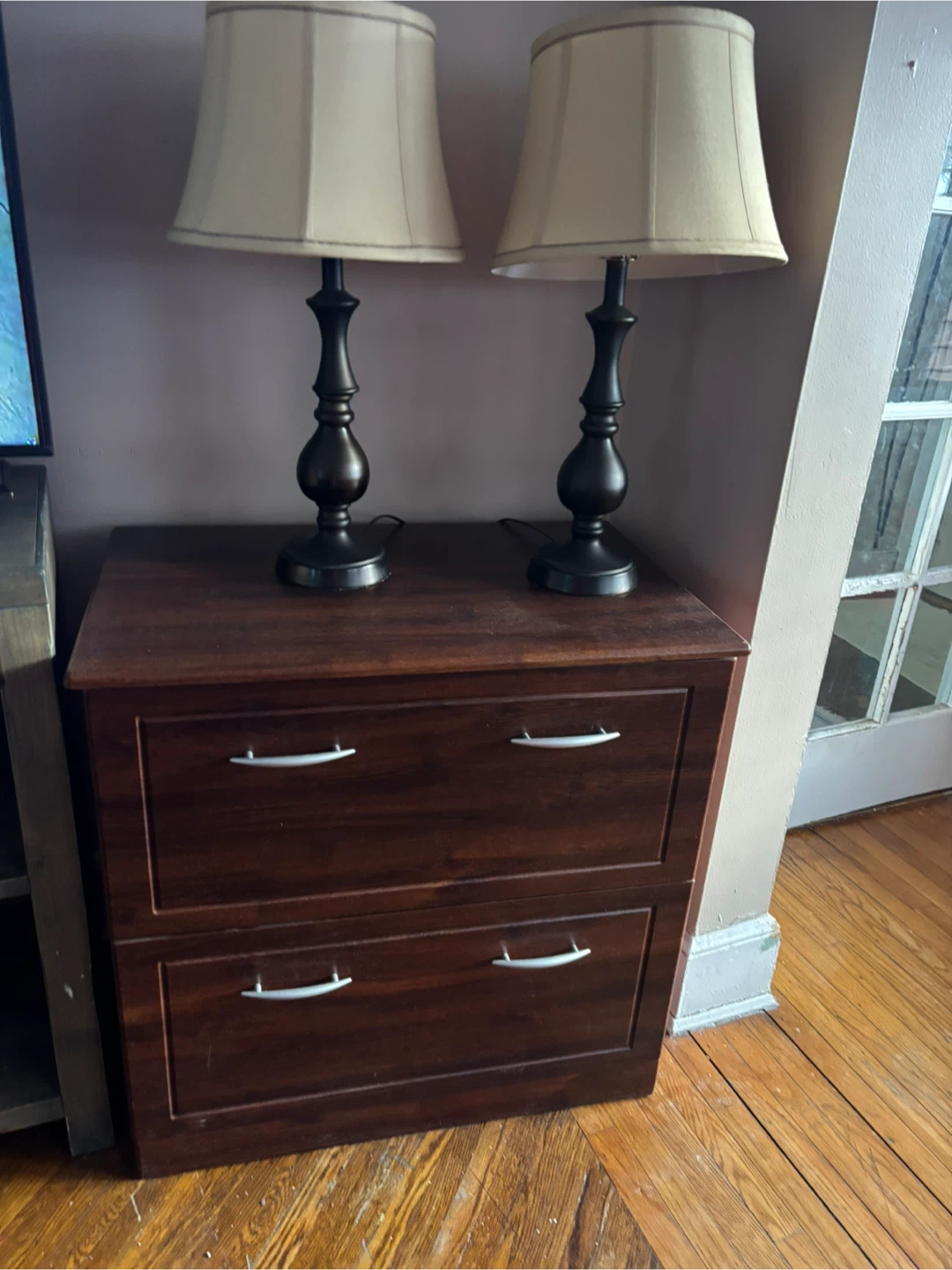 Set of 2 Dark Brown Table Lamps with Cream Shades