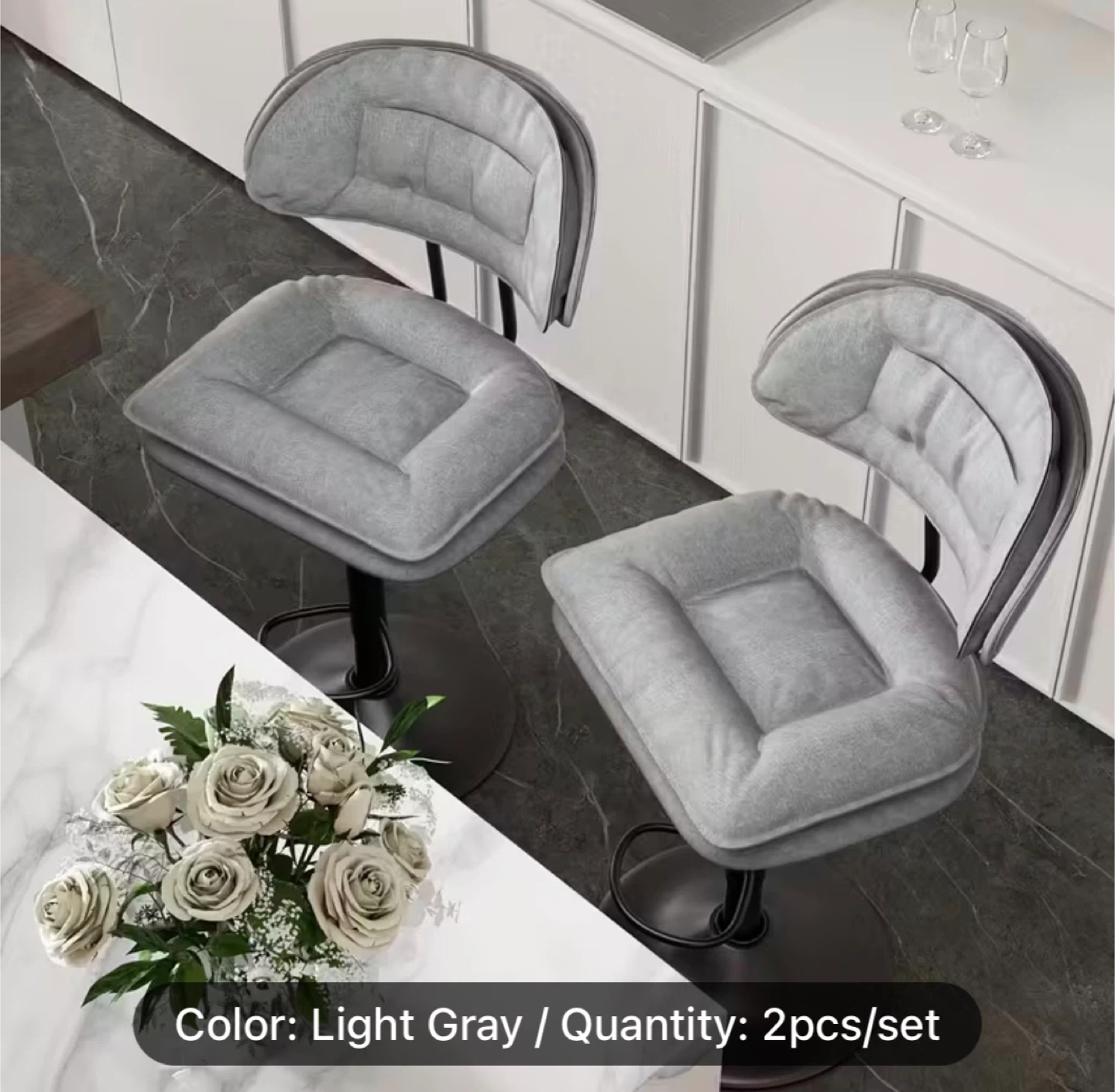 Set of 2 Light Gray Adjustable Bar Stools