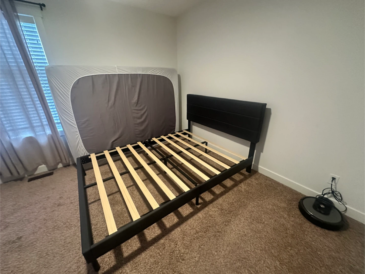 Black Upholstered Queen Bed Frame with Headboard - photo 4