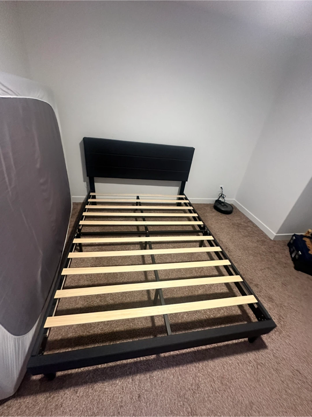 Black Upholstered Queen Bed Frame with Headboard - photo 3