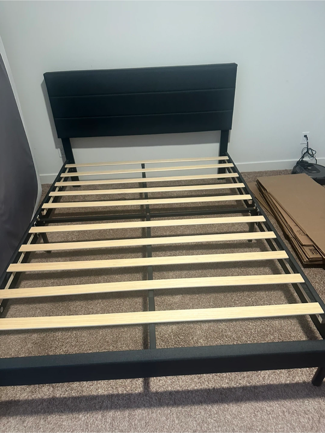 Black Upholstered Queen Bed Frame with Headboard - photo 2