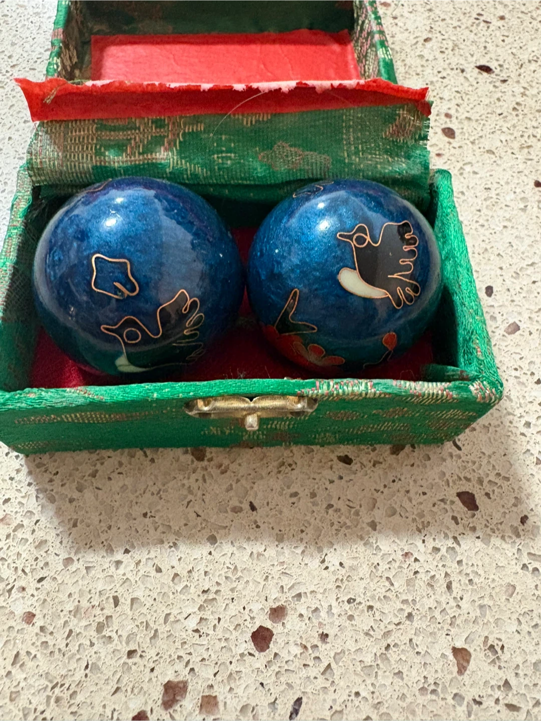 Decorative Trinket Box with Two Boading  Blue Balls
