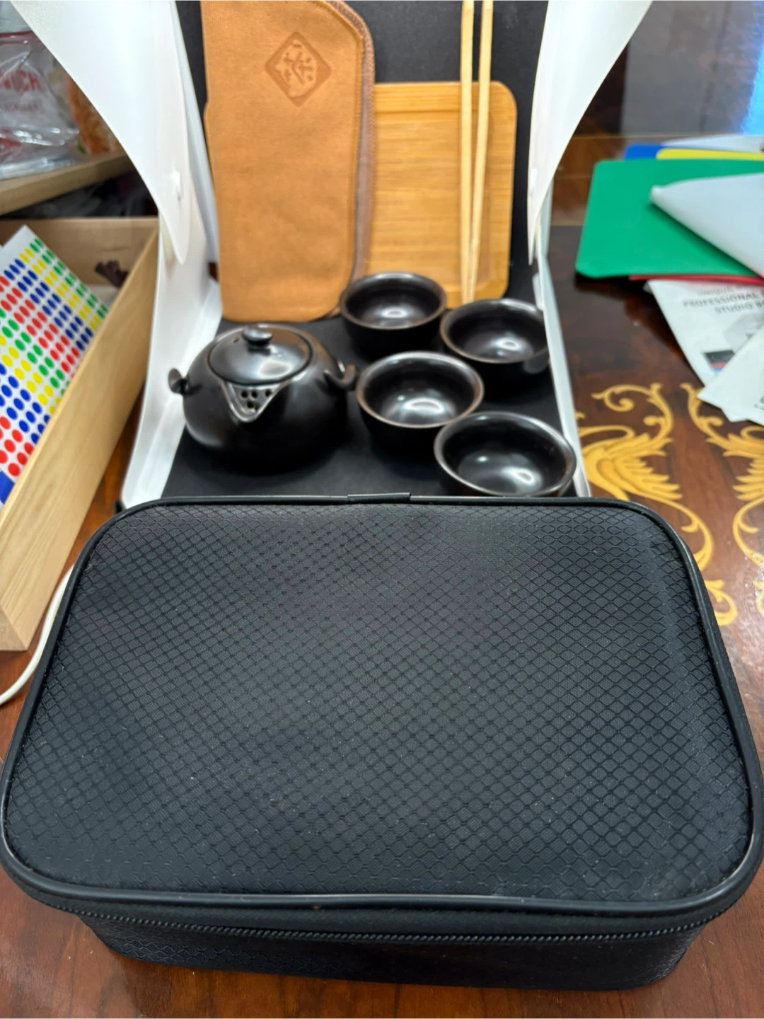 4-Piece Black Tea Set with Carrying Case - photo 3