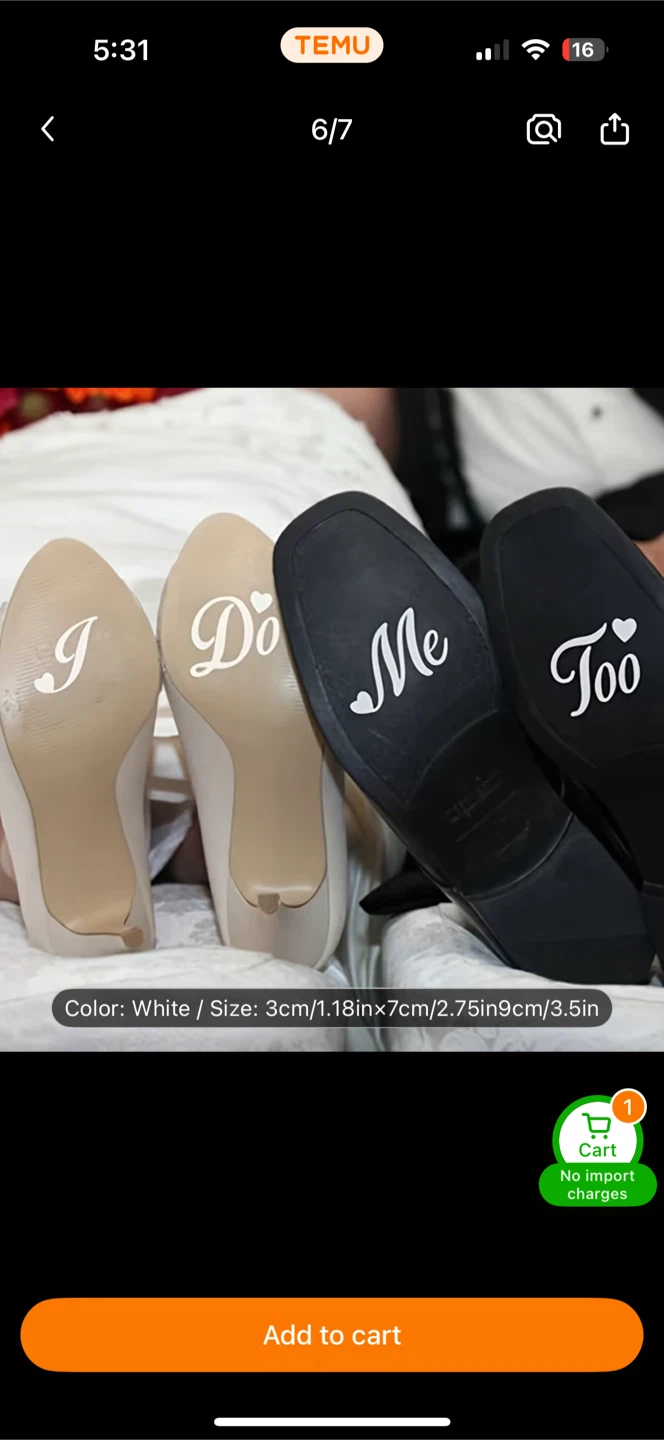 Wedding Shoe Stickers "I Do" "Me Too"