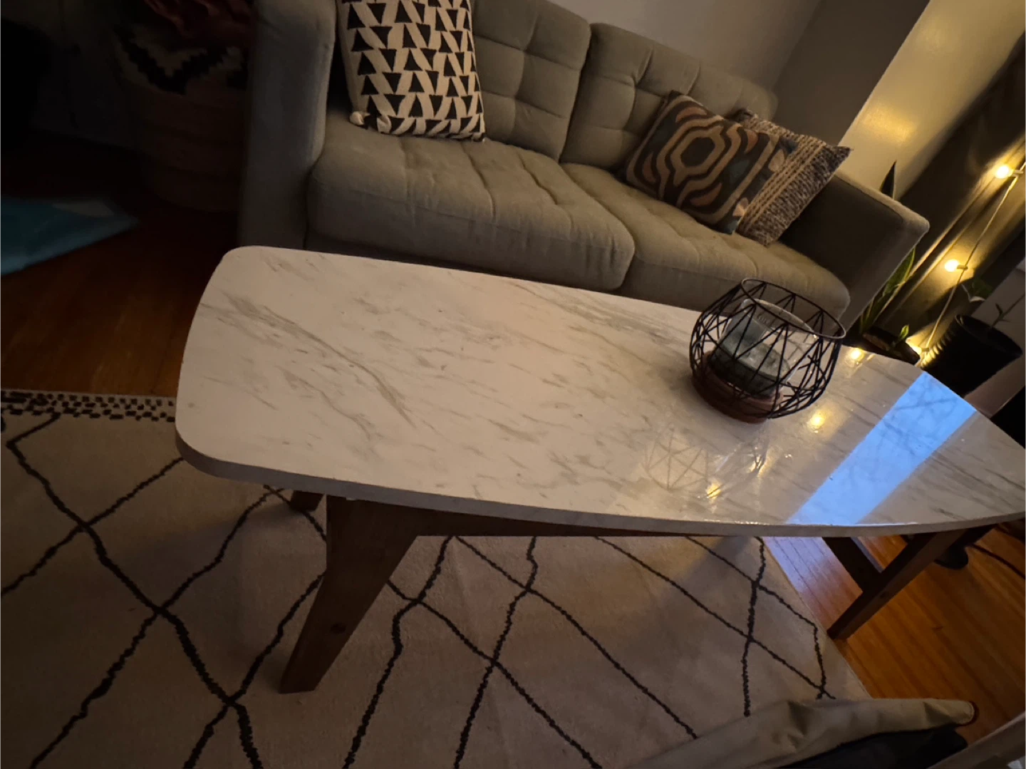 Faux Marble Top Coffee Table with Wooden Legs 🏆 - photo 2