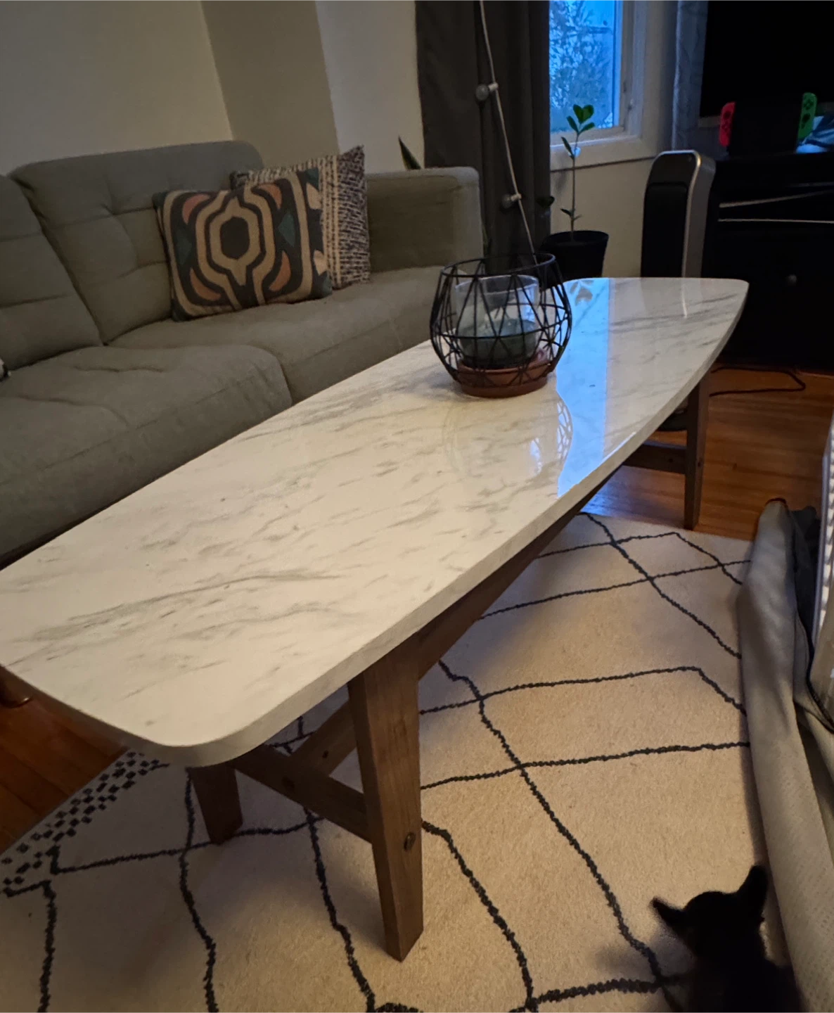 Faux Marble Top Coffee Table with Wooden Legs 🏆