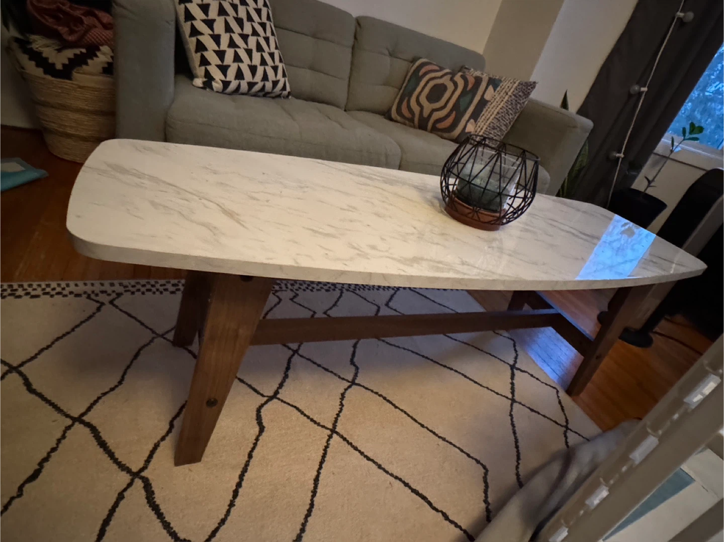 Faux Marble Top Coffee Table with Wooden Legs 🏆 - photo 3