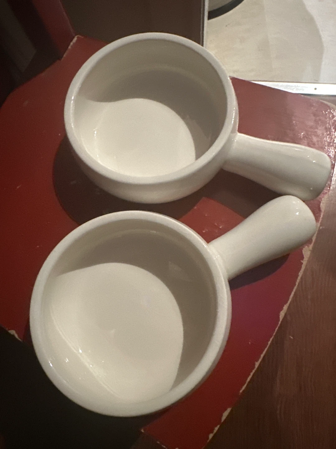 Set of 2 White Ceramic Soup Crocks with Handles