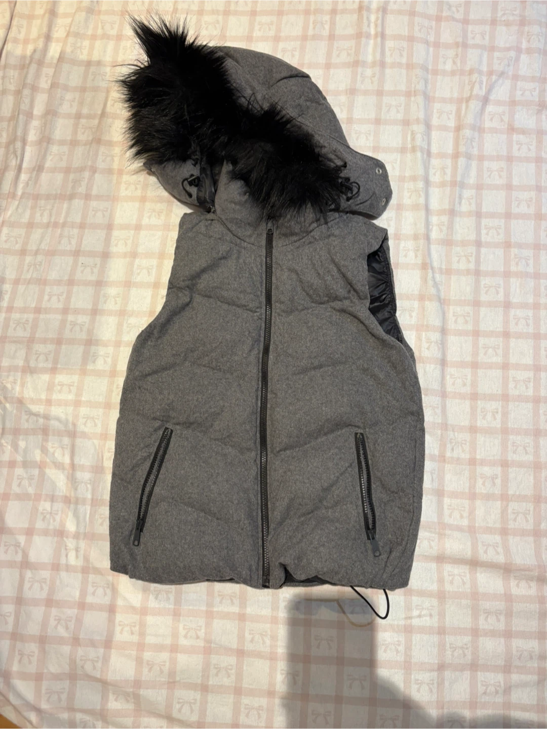 GAP Puffer Vest with Faux Fur Hood