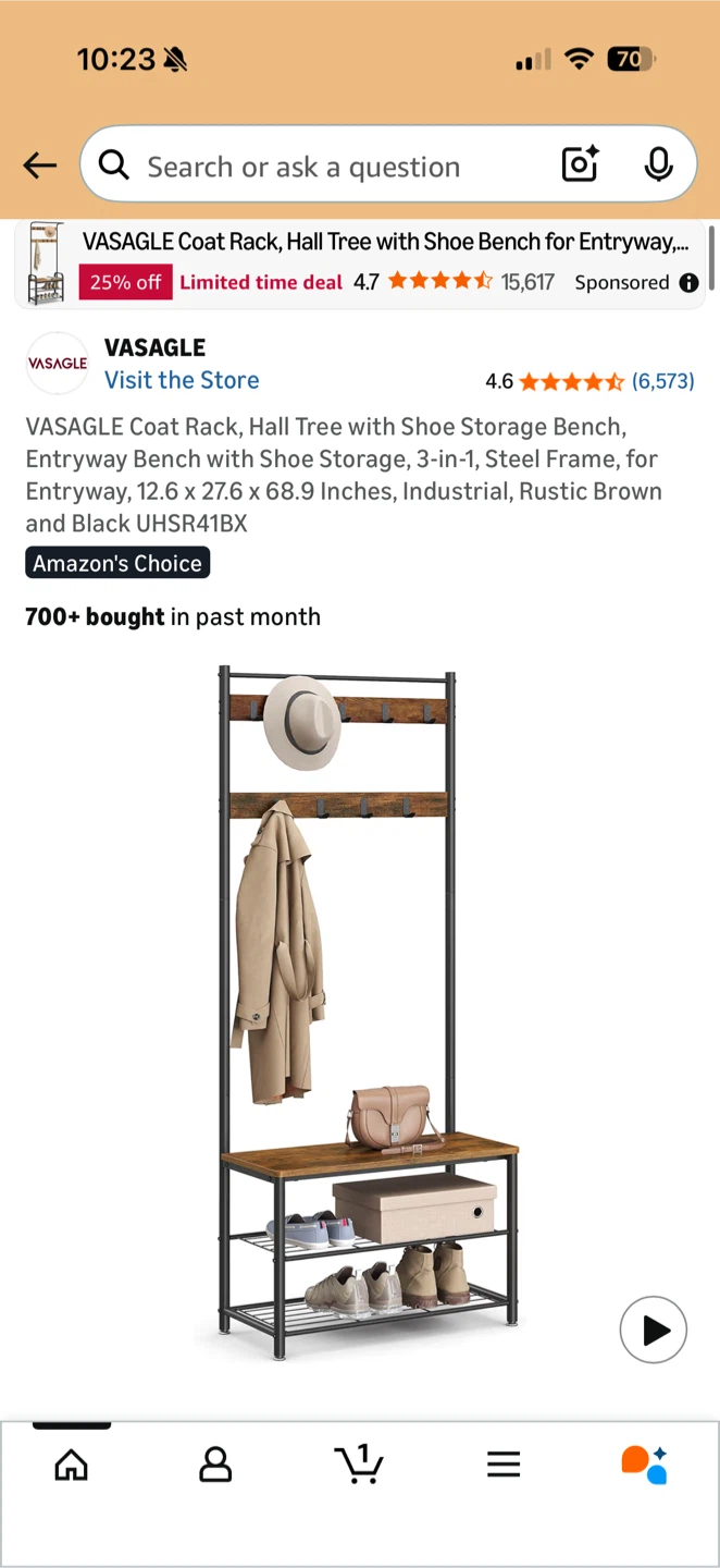 VASAGLE Coat Rack, Hall Tree with Shoe Storage Bench - photo 2