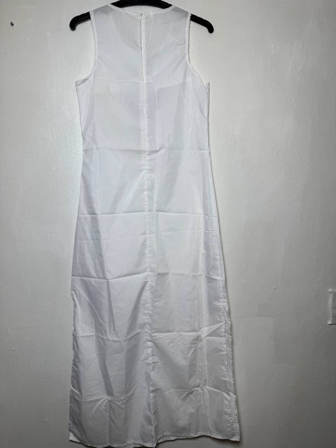 White sleeveless maxi dress with colorful embellished neckline - photo 2