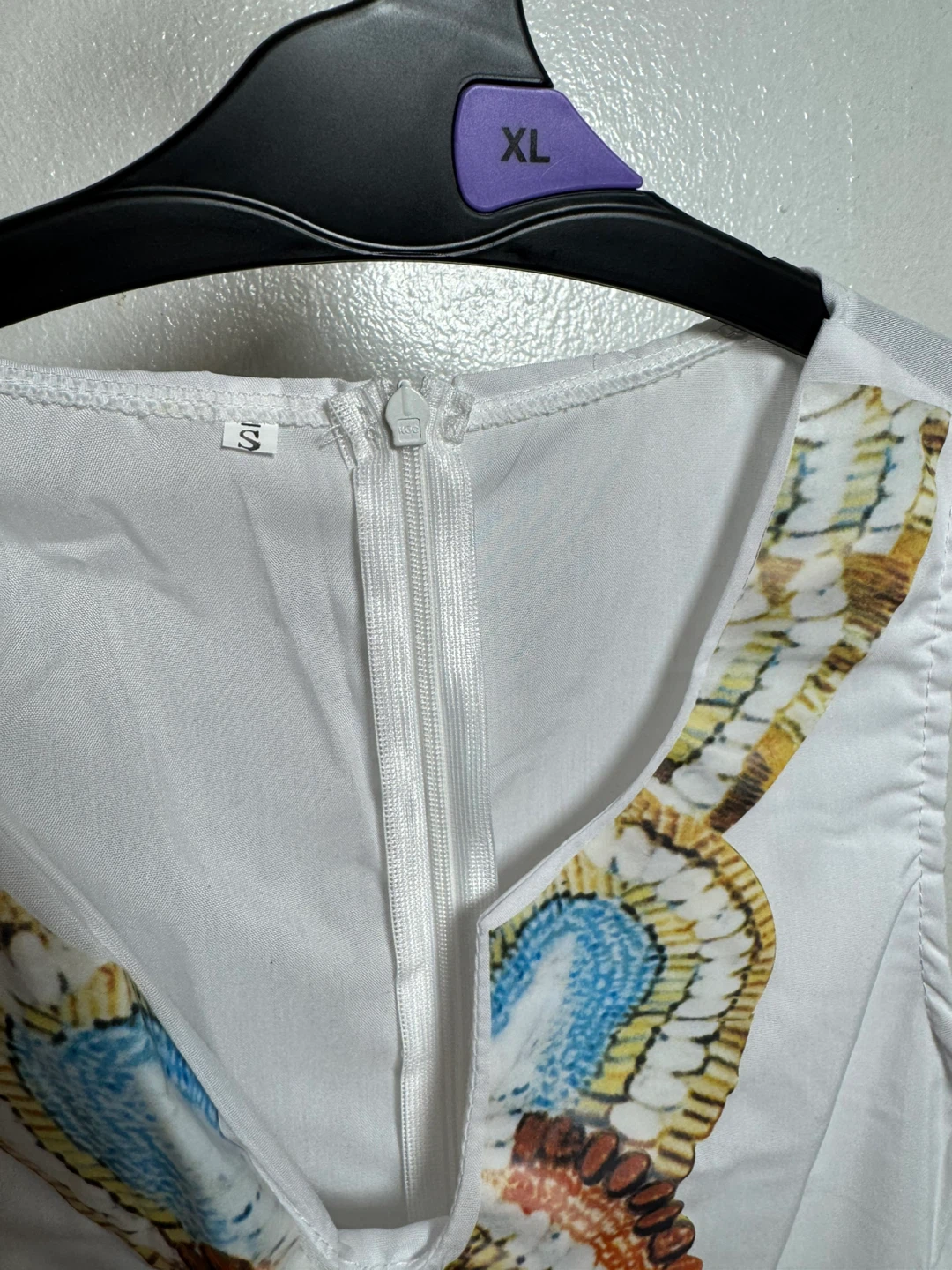 White sleeveless maxi dress with colorful embellished neckline - photo 3