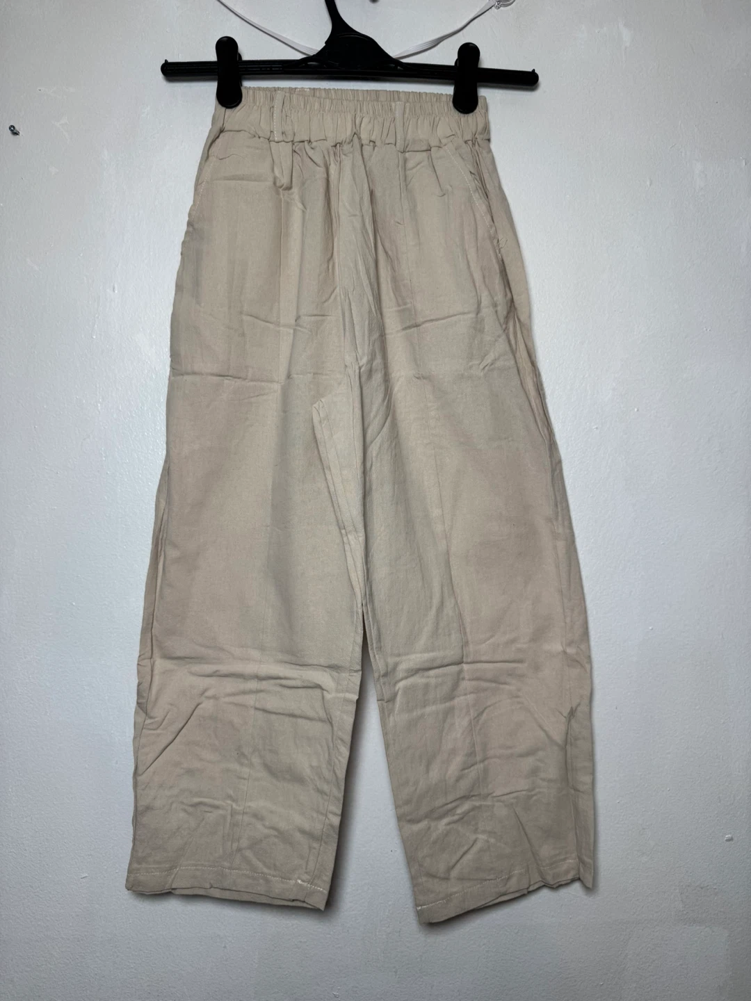 Women's Wide Leg Pants XL Beige Linen Blend Elastic Waist