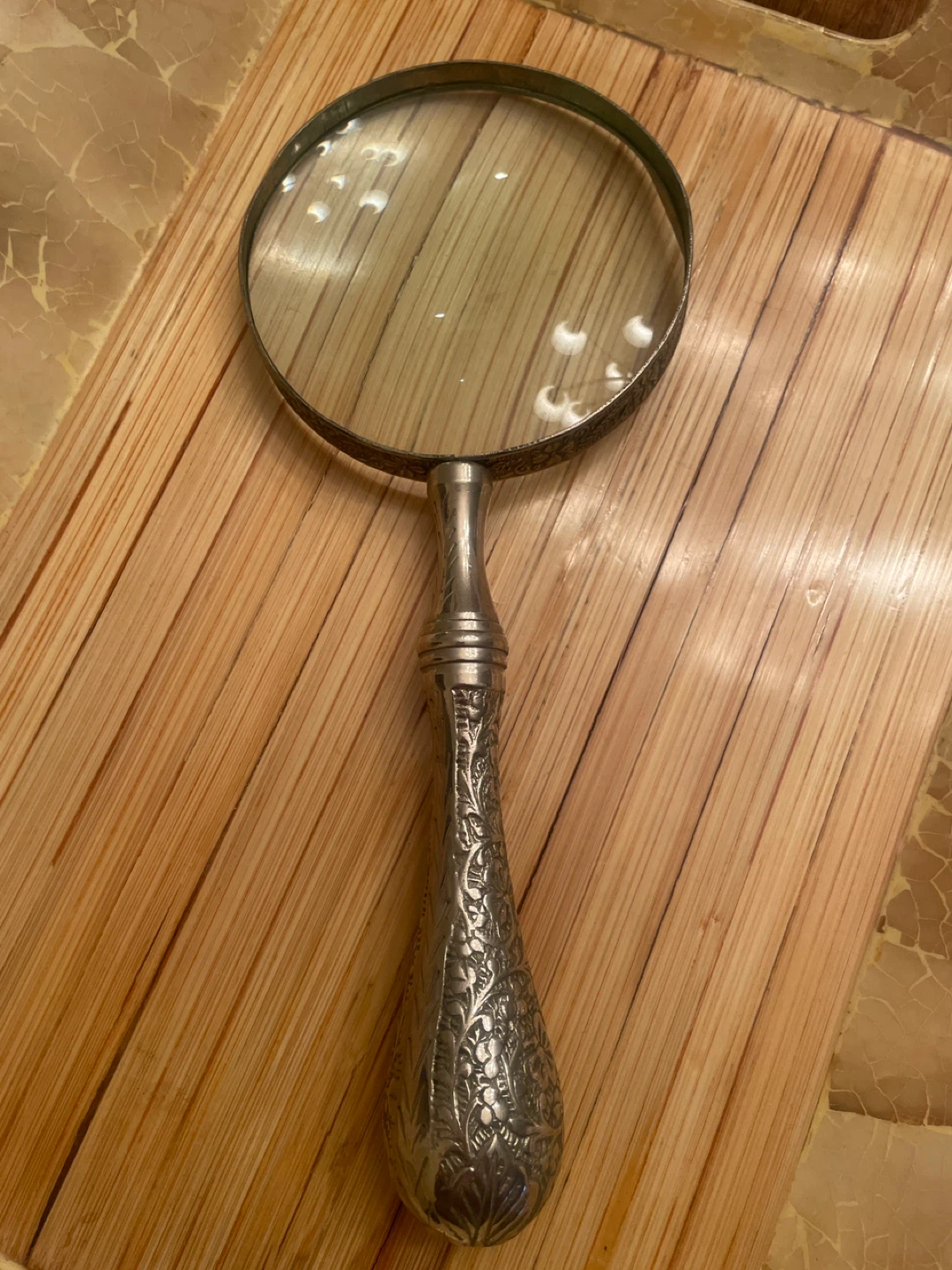 Ornate Metal Magnifying Glass with Decorative Handle