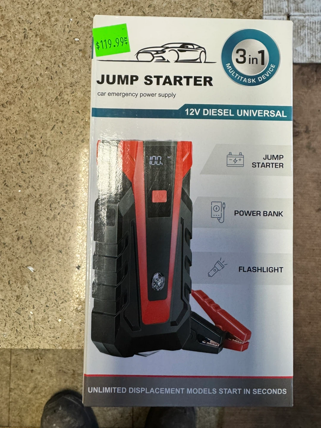 3-in-1 Car Jump Starter Power Bank Flashlight
