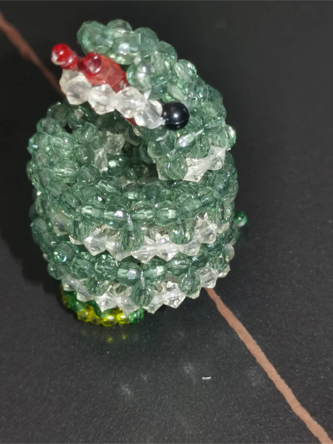 Handmade Beaded Green Serpent Figurine