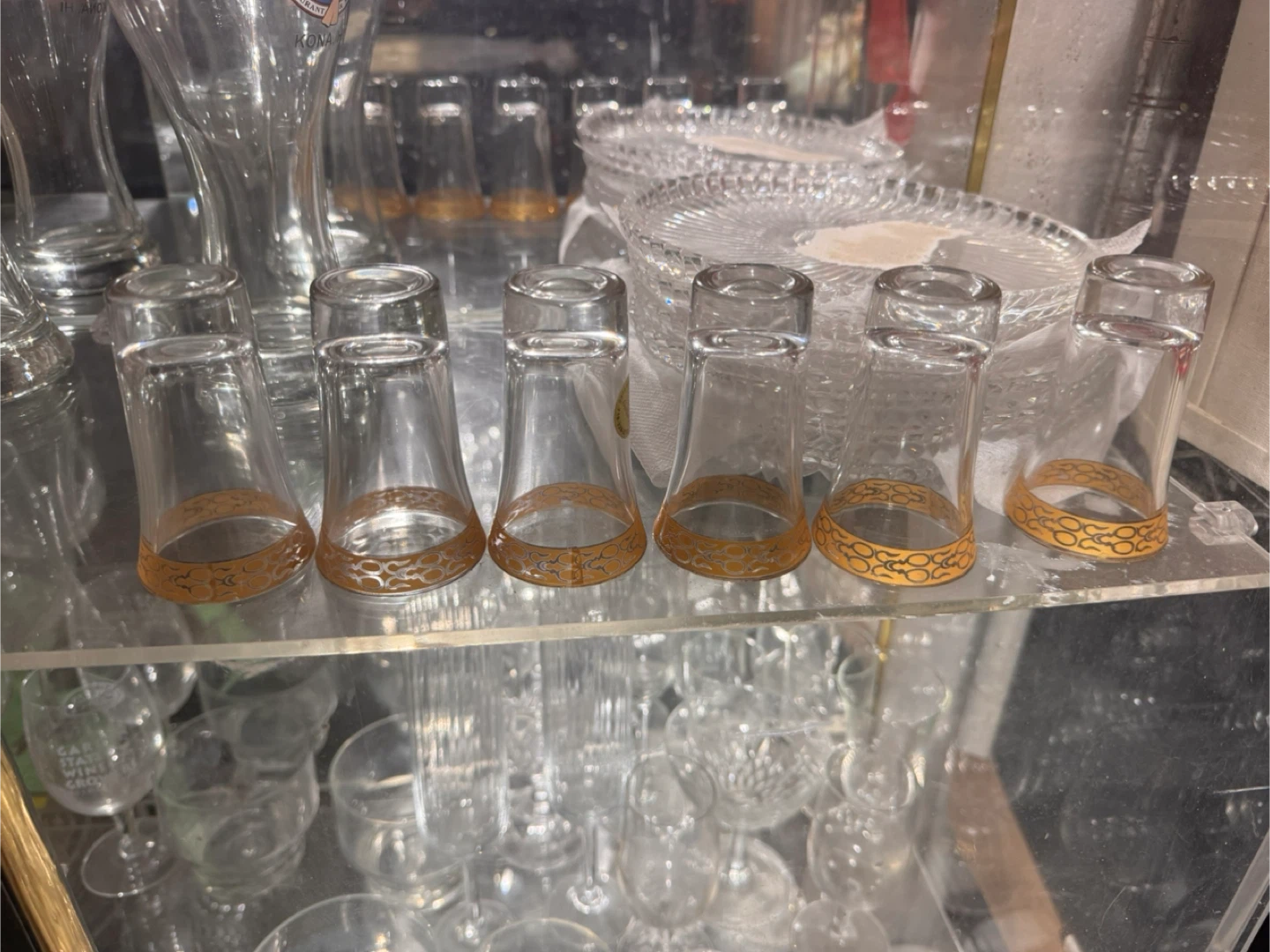 Set of 6 Clear shot glasses with Gold Trim