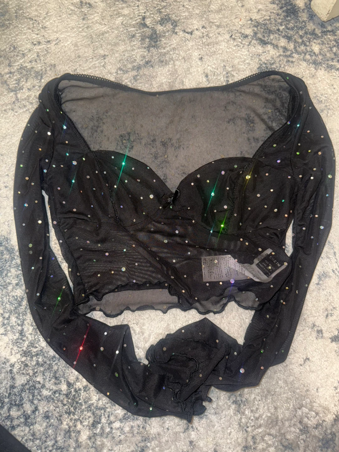 SHEIN Black Mesh Sequin Crop Top XXS