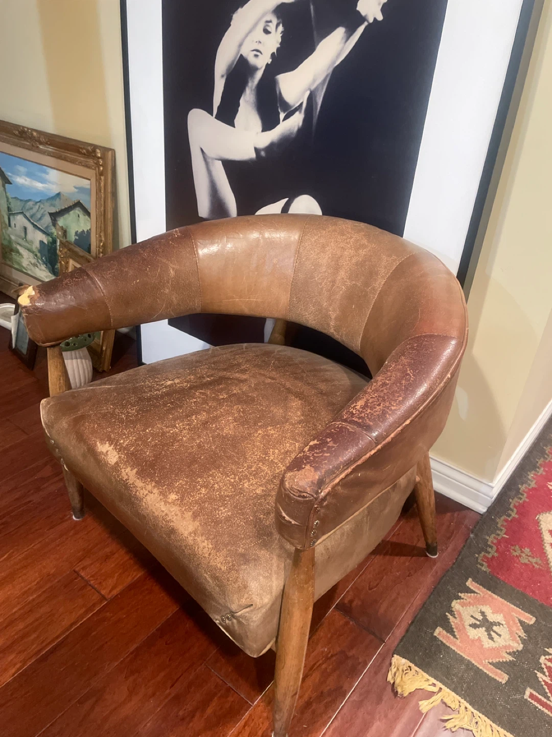 Vintage Leather Barrel Chair