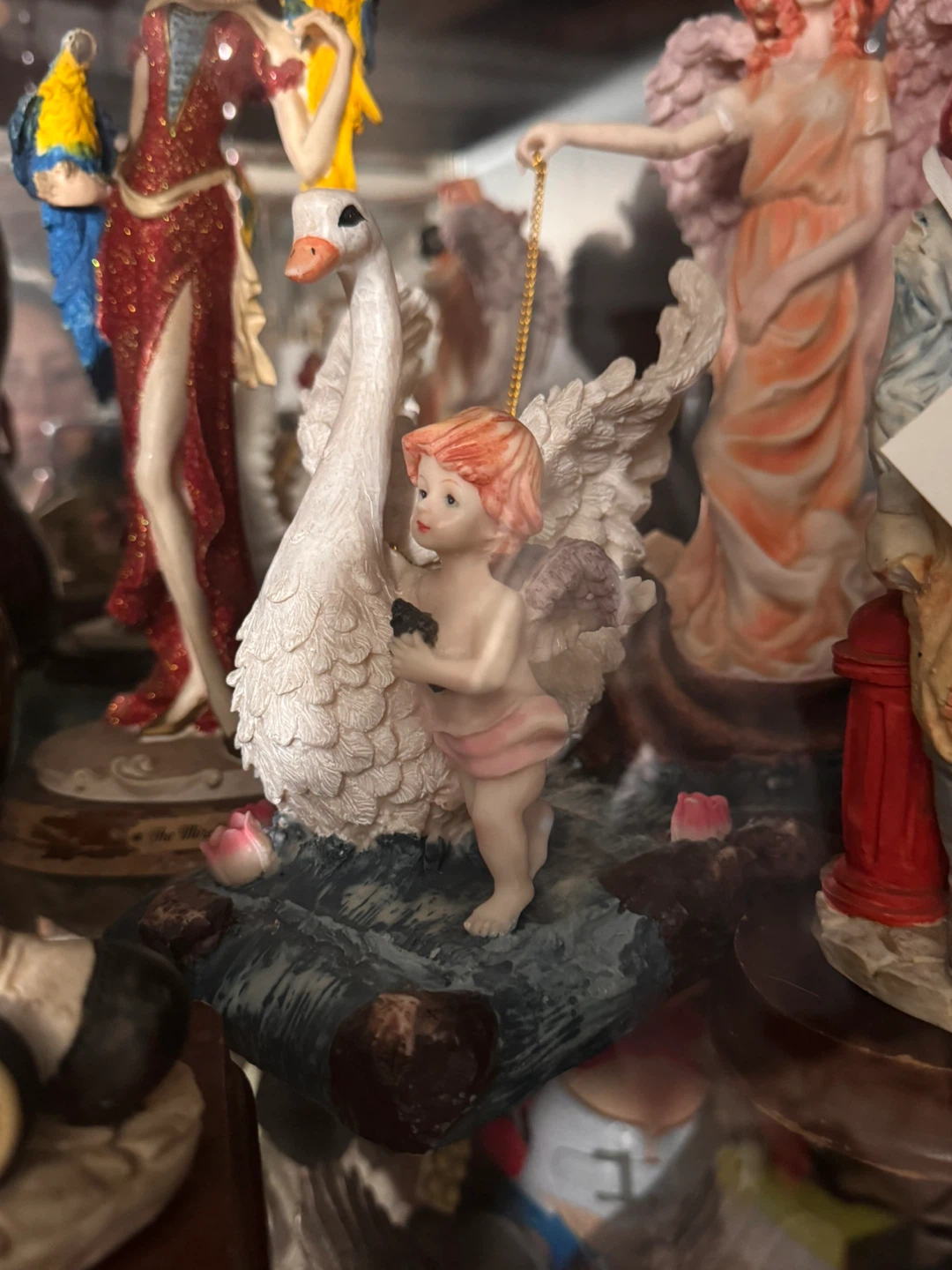 Cherub with Swan Figurine