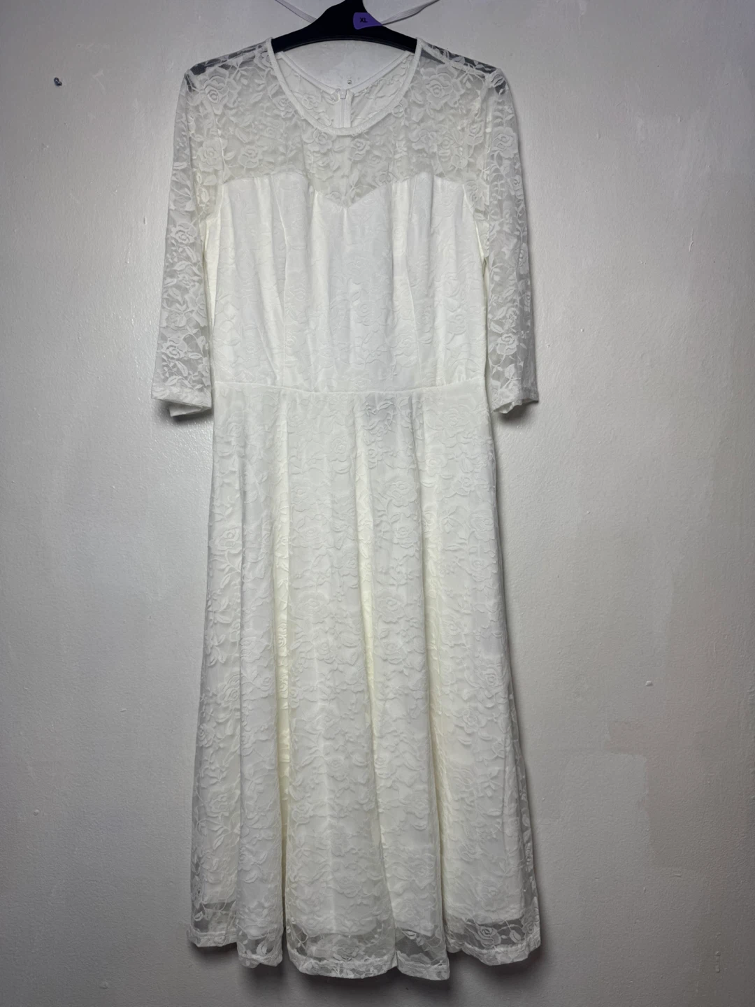 Dressystar White Lace Midi Dress Size L