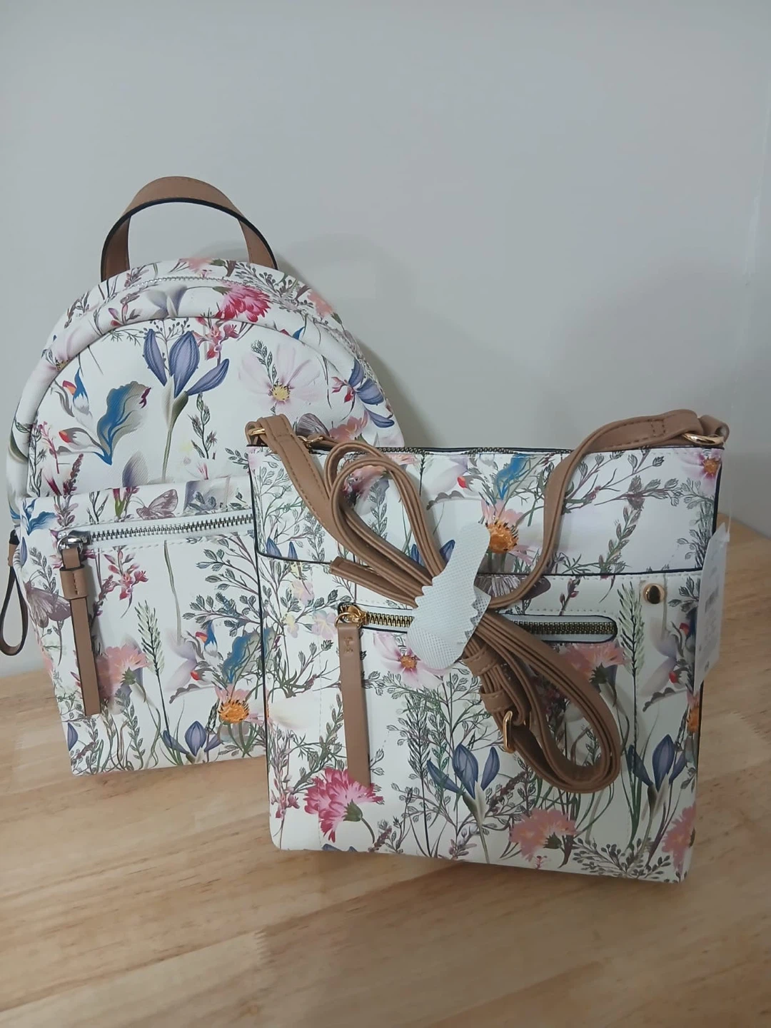 Ensemble sac à dos et sac bandoulière à fleurs