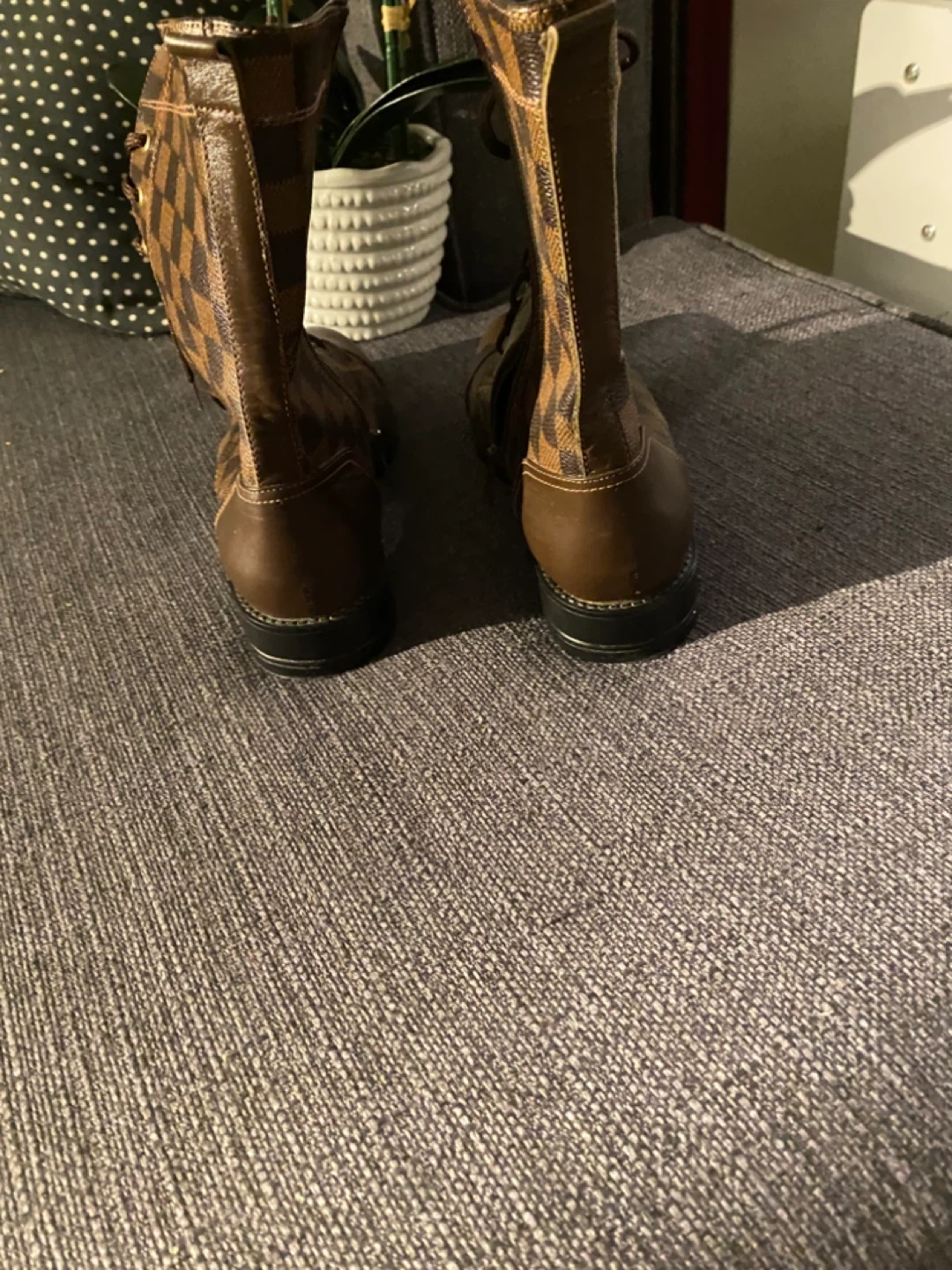 Brown Checkered Combat Boots - photo 2