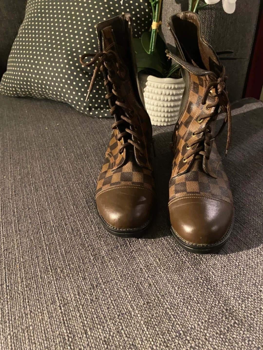 Brown Checkered Combat Boots - photo 4