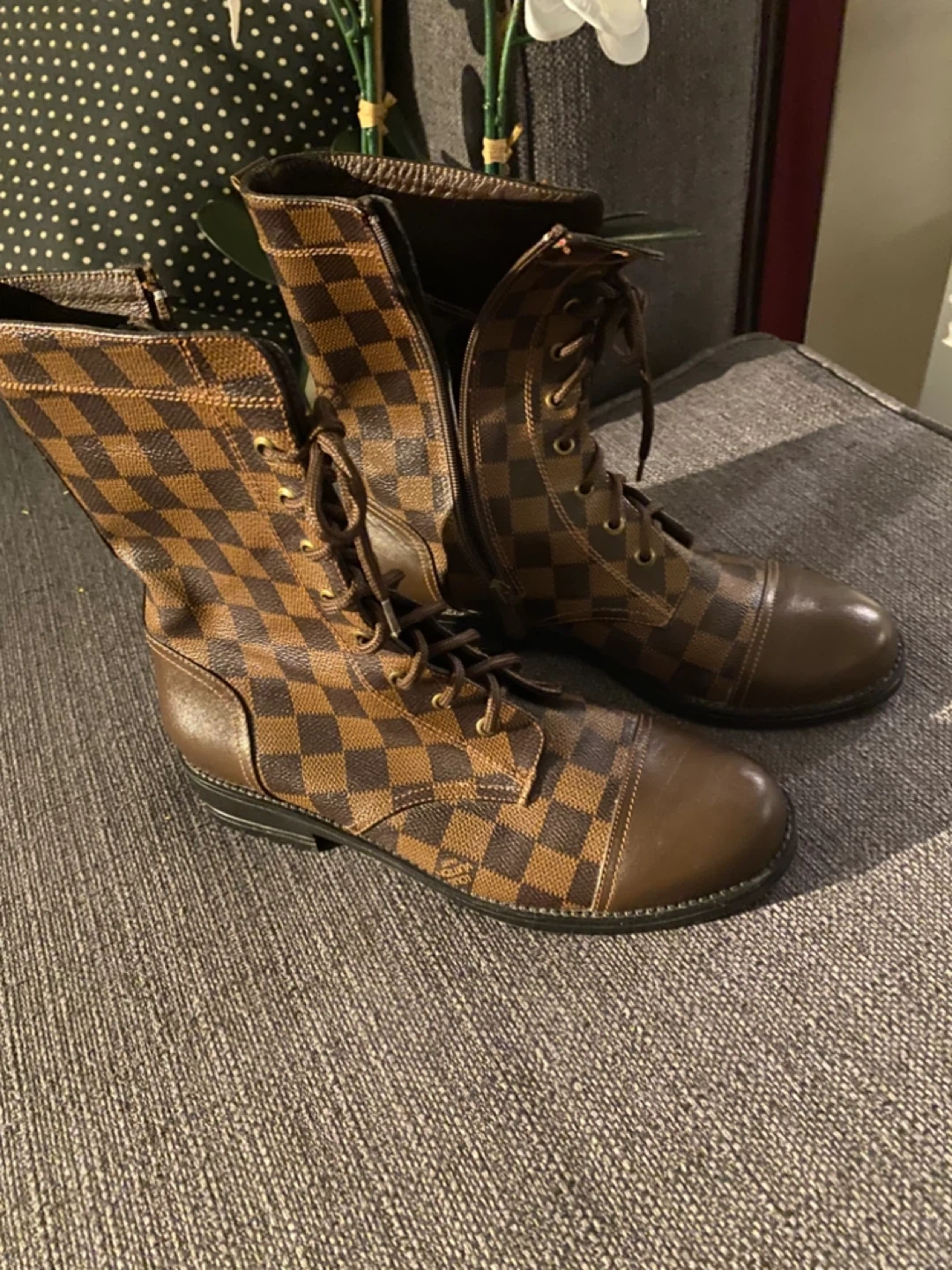 Brown Checkered Combat Boots - photo 3