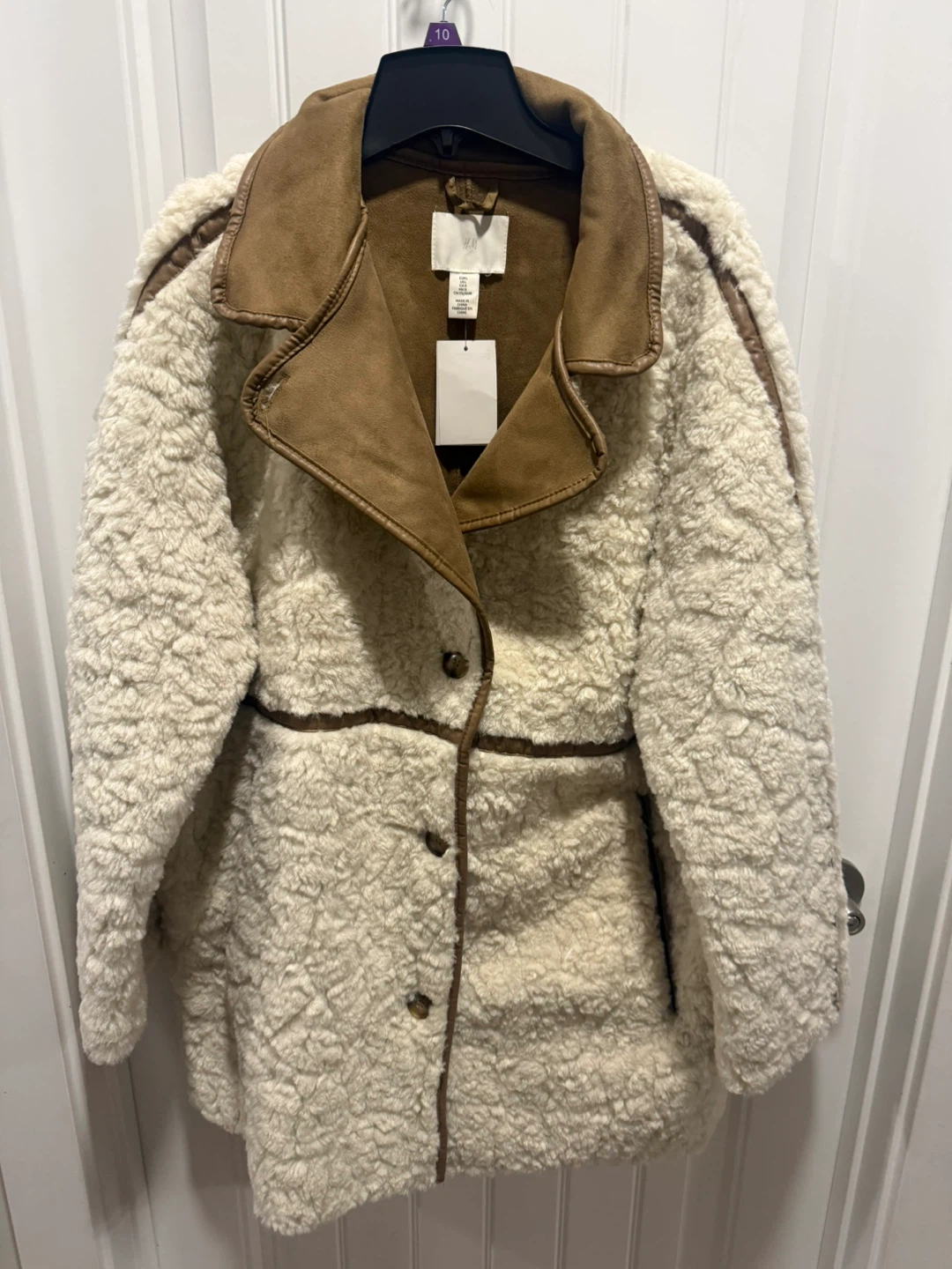 🏆H&M Faux Fur & Faux Leather Trim Coat