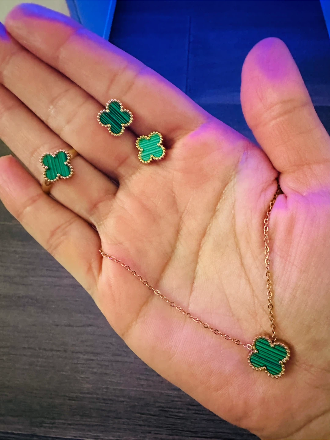 Four Leaf Clover Necklace, Ring, and Earrings Set - photo 2