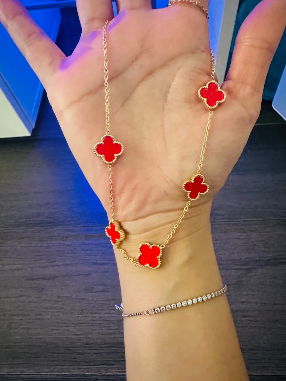 Gold Clover Necklace with Red & Crystal Accents - photo 2