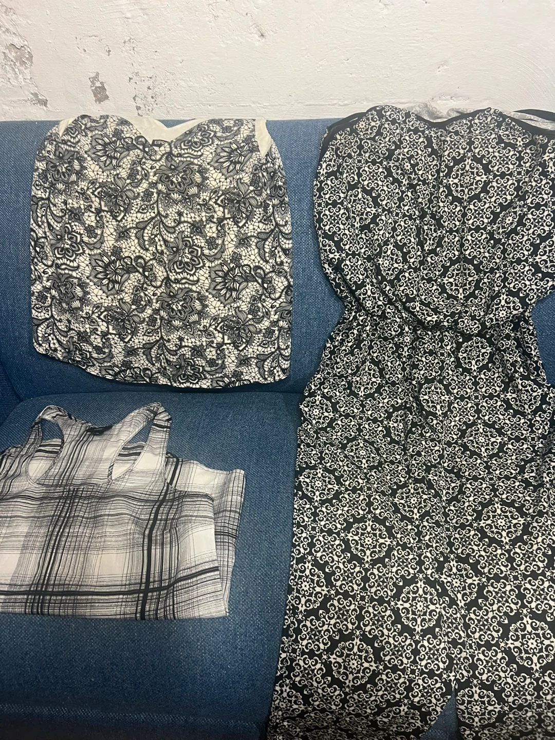 Black and White Patterned Jumpsuit and Lace Top