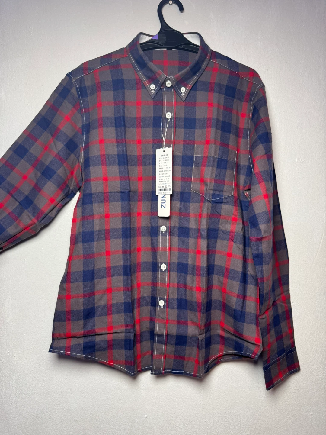 ZUN Plaid Button-Down Shirt - Blue, Red, Gray - Size 3XL