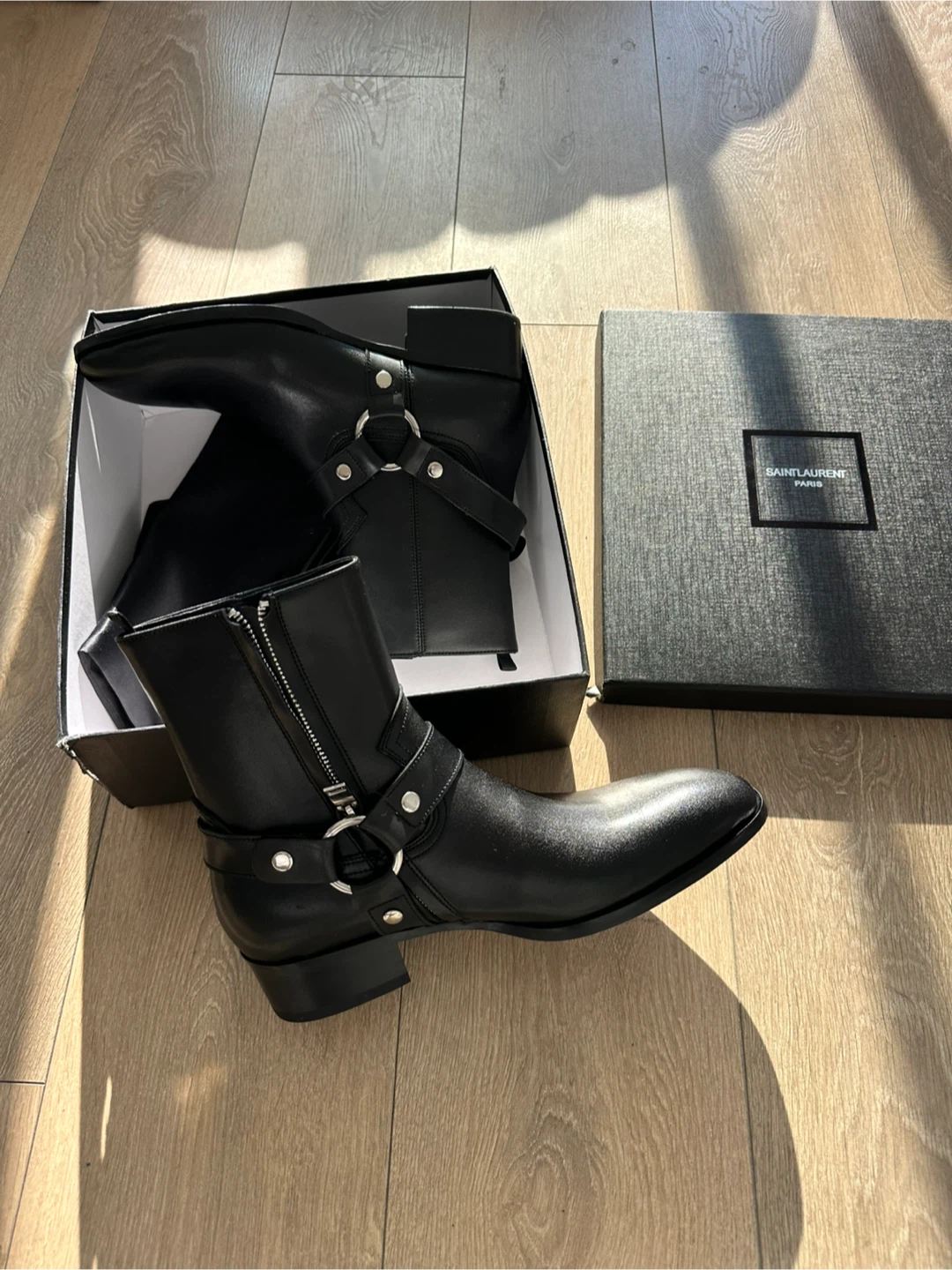 Saint Laurent Paris Black Leather Harness Boots - photo 3
