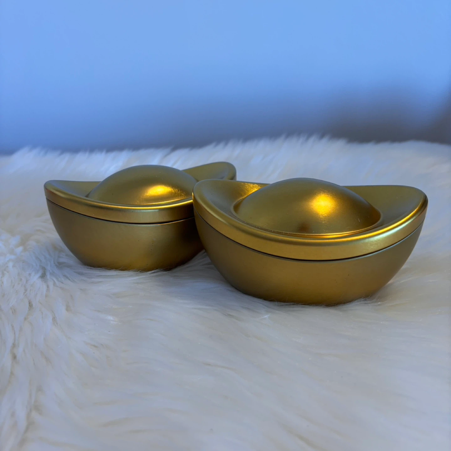 Set of 2 Gold Chinese Yuan Bao Ingots Trinket Boxes