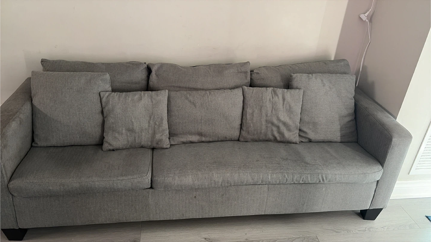 3-Seater Fabric Sofa + 5 Cushions – Budget Friendly