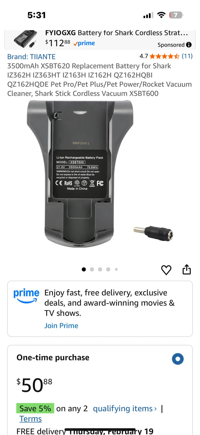 TIANTE 🏆 Li-ion Battery for Shark Cordless Vacuum XSB T600 - photo 2