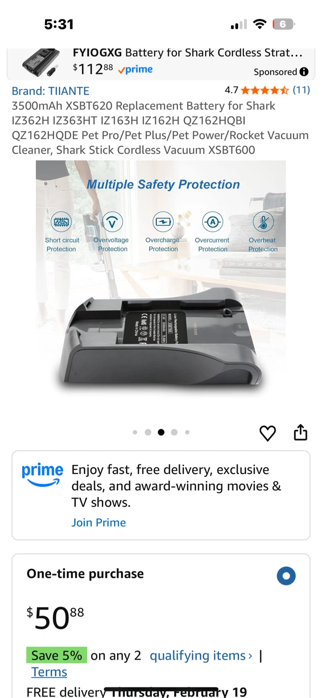 TIANTE 🏆 Li-ion Battery for Shark Cordless Vacuum XSB T600 - photo 4