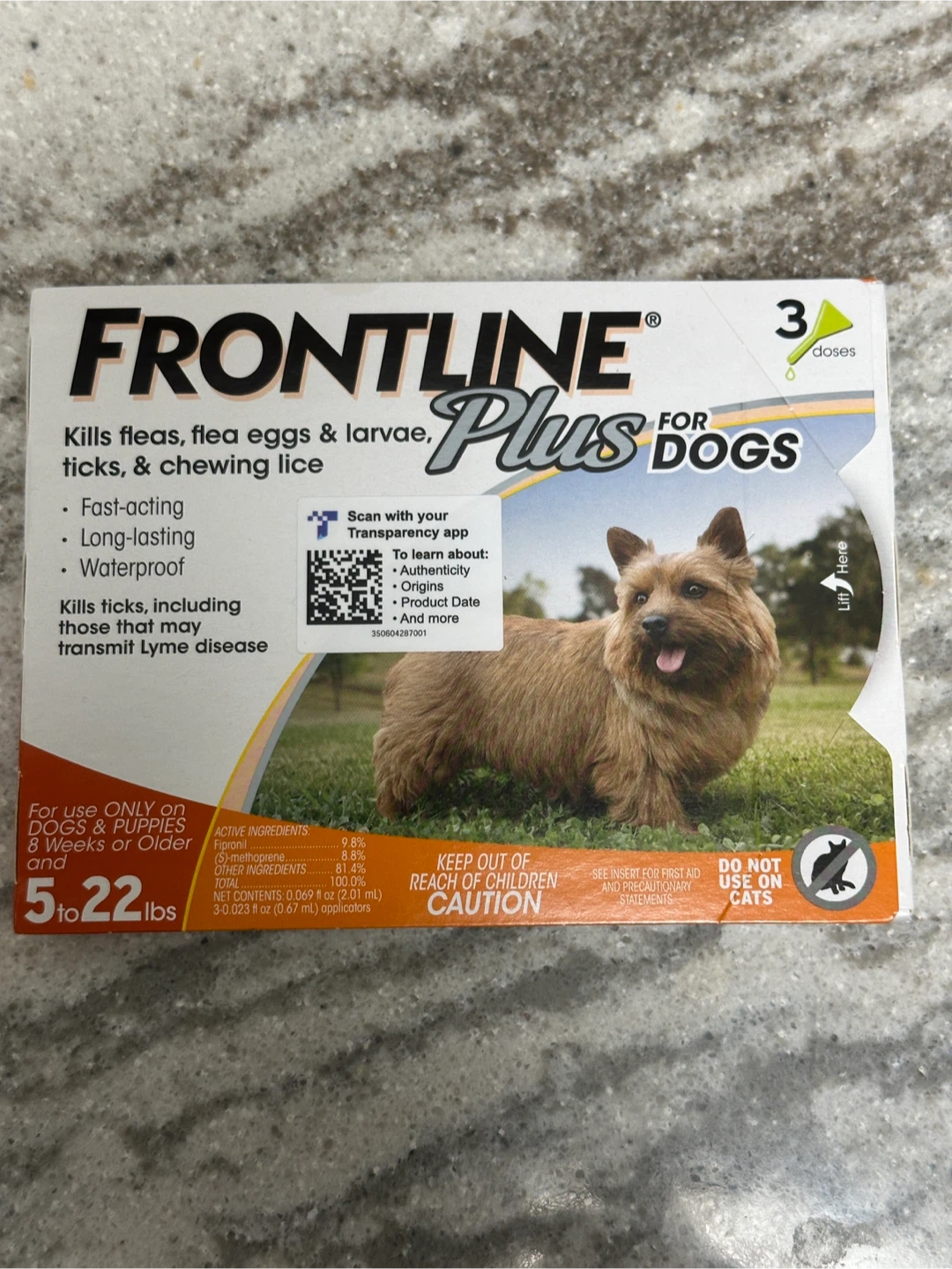Frontline Plus Flea for Dogs (3 Doses, 5-22 lbs)