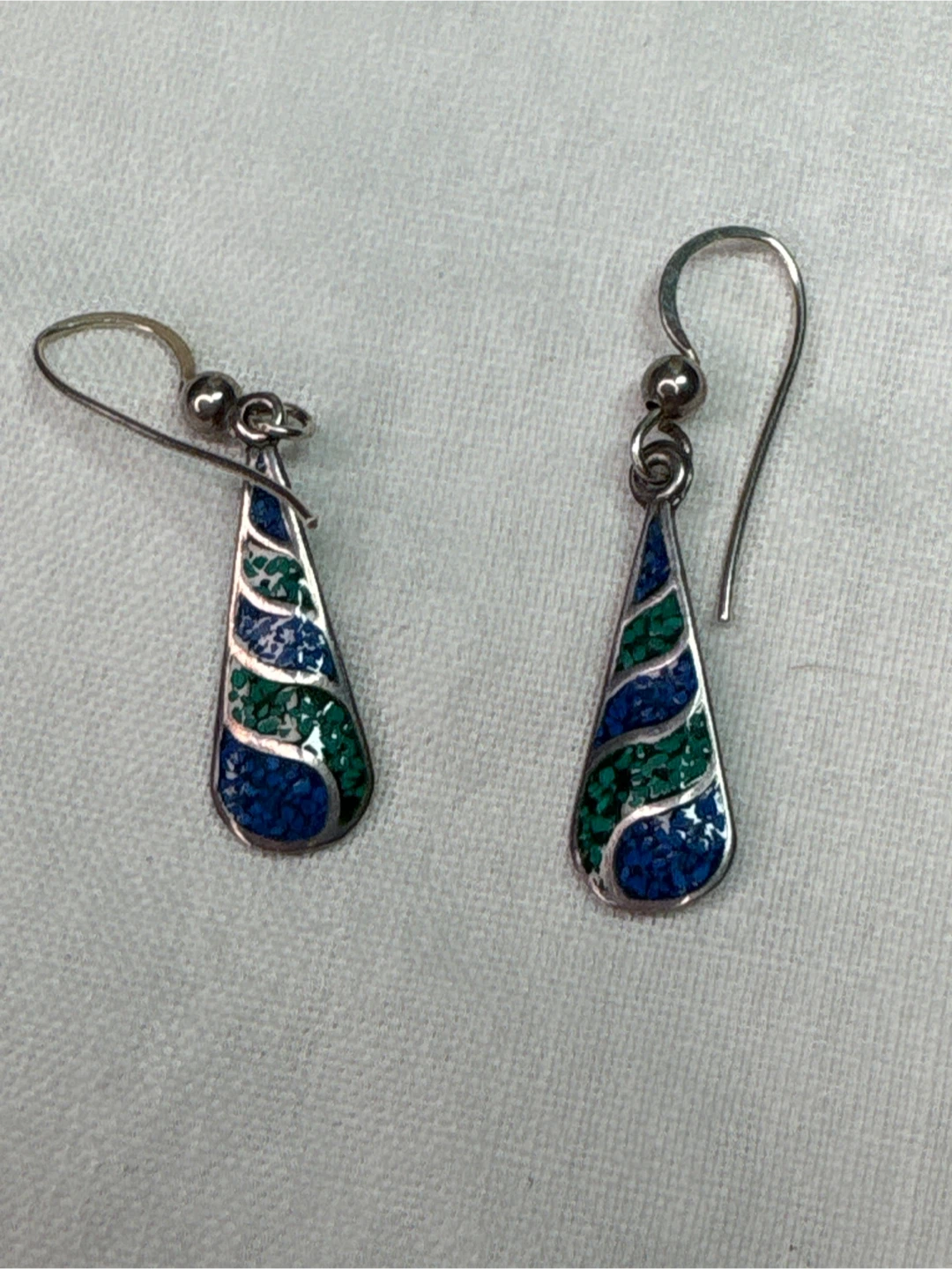 Sterling silver earrings, ring with silver tone necklace set. - photo 4