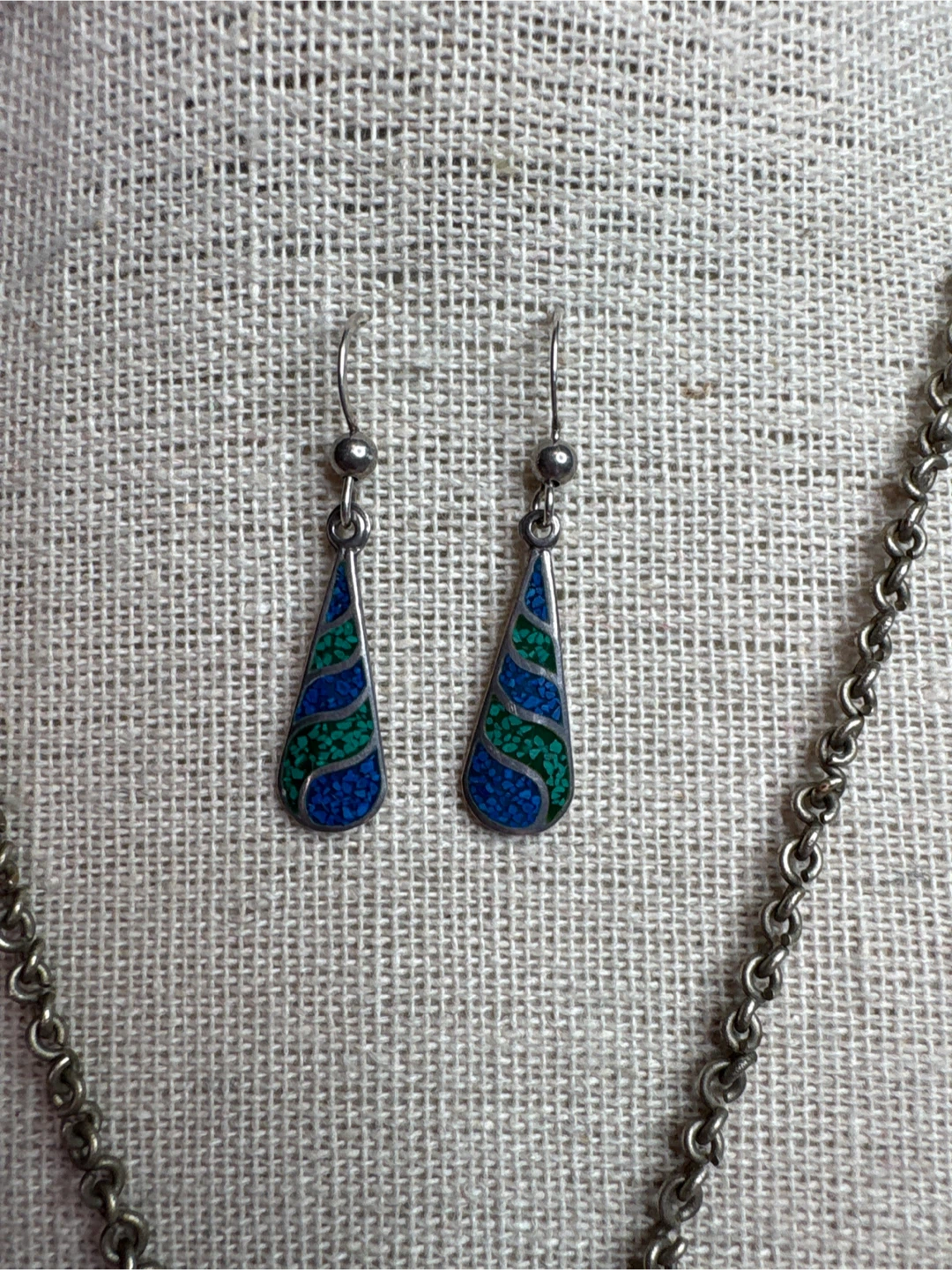 Sterling silver earrings, ring with silver tone necklace set. - photo 2