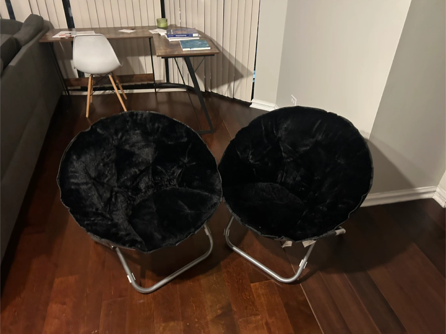 Set of 2 Black Faux Fur Moon Chairs
