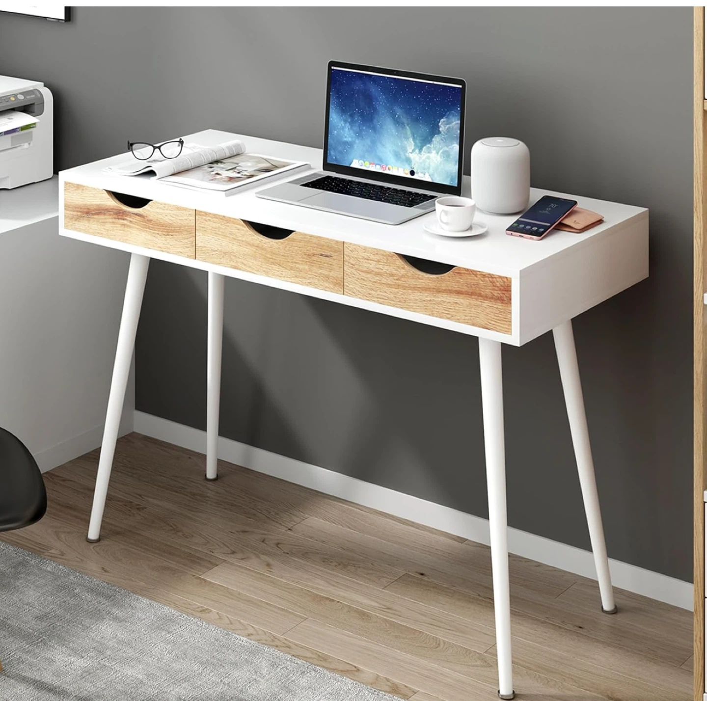 White Desk with 3 Drawers - photo 2