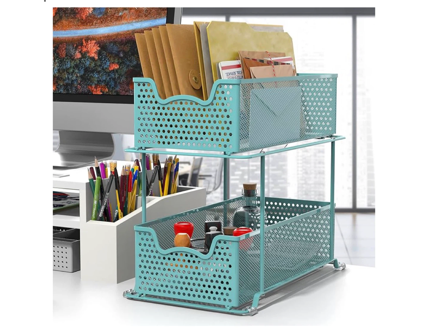 BRAND NEW 2 Tier Turquoise Sliding Cabinet Organizer - photo 3