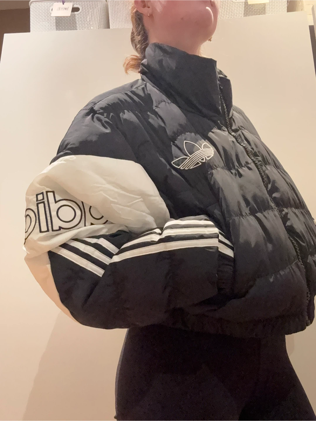 Adidas Cropped Puffer Jacket Black White